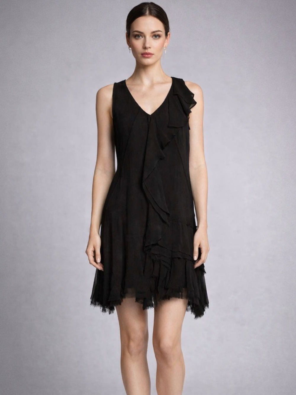Calypso St. Barth Black Ruffle Mini Dress Silk size small